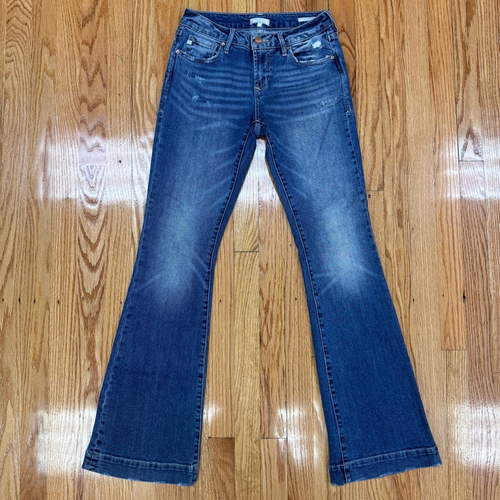 Dear John Medium Wash Rosie Flare Factory Distressed Women’s Low Rise Jeans
